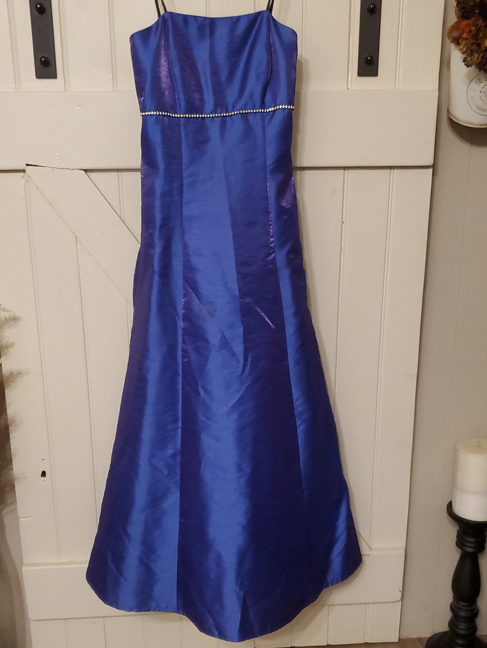 Jump Royal Blue Essence Satin Spaghetti-Strap Formal Dress with Rhinestone Waist